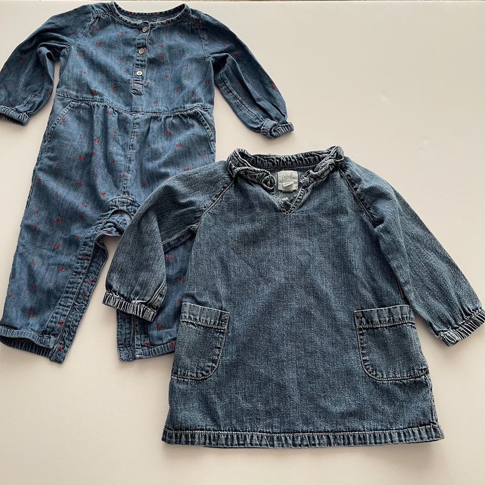 Lot of 2 BABY GAP jumpsuit and PEEK denim baby toddler: 12 - 24 months, GUC